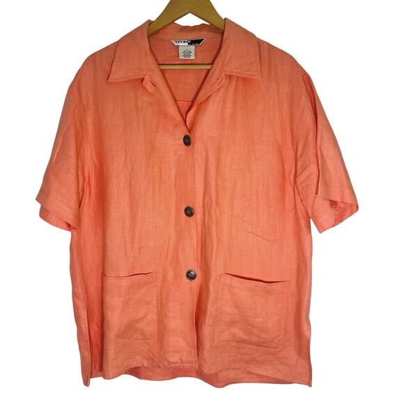 Studio JPR Tops - Vintage Studio JPR Womens 100% Linen Short Sleeve Button Down Shirt Coral Size L